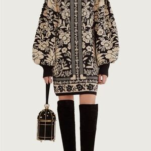 FARM Rio Black and Cream Floral Knit Dress